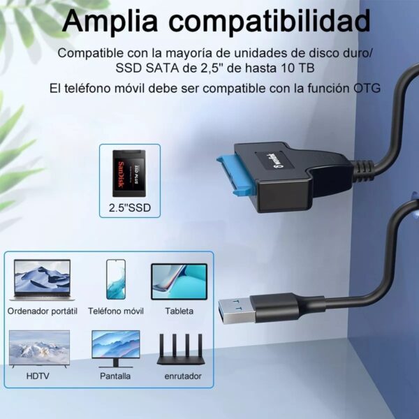 Cable Adaptador Usb 3.0 A Sata 2.5 Para Discos Duros - Imagen 10