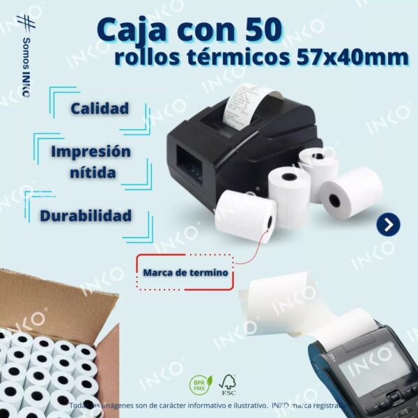 50 Rollos Papel Termico Miniprinter 57x40 Impresora 58mm Xprinter - Imagen 3