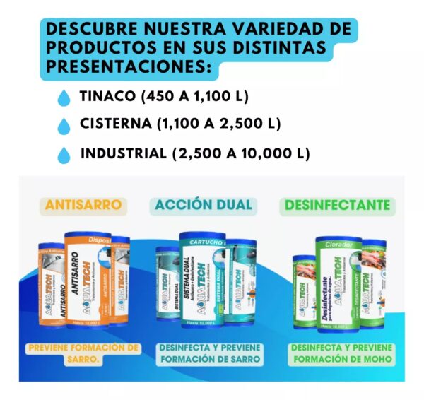 Aqua Tech sistema dual antisarro y desinfectante para tinaco 450/1100L - Imagen 3